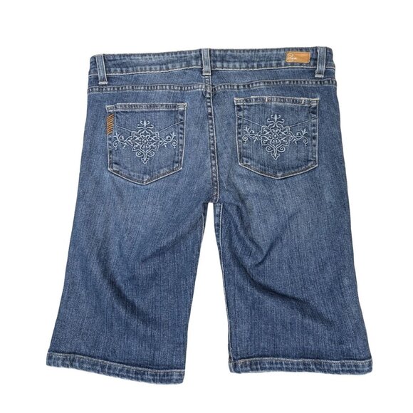 Paige Premium Womens Denim Walking Shorts Sz 31 Embroidered Back Pockets Stretch - Picture 1 of 11